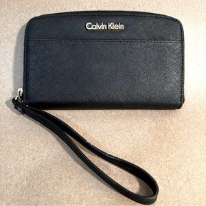 Calvin Klein Black Saffiano Wristlet